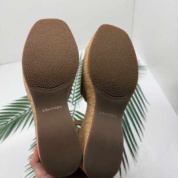 Lisa Vicky Shoes Womens Size 9 Cognac Kid Suede Platform Wedge Sandals LAUD-V - Picture 3 of 12